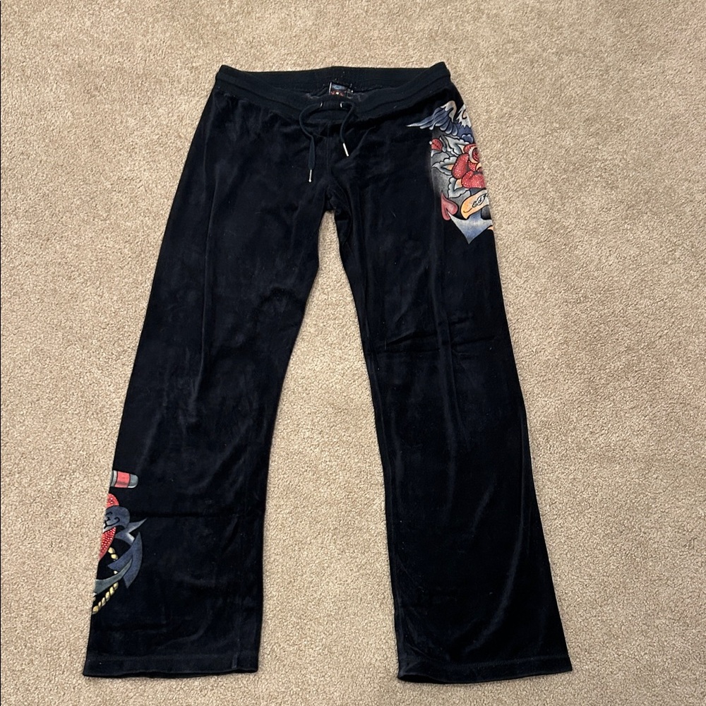 Ed Hardy Black Pants with Red and Gray Graphics